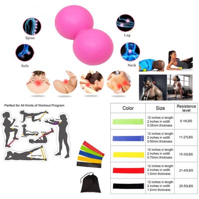 iBank ® Double Massage Ball + Fitness Resistance Bands Set